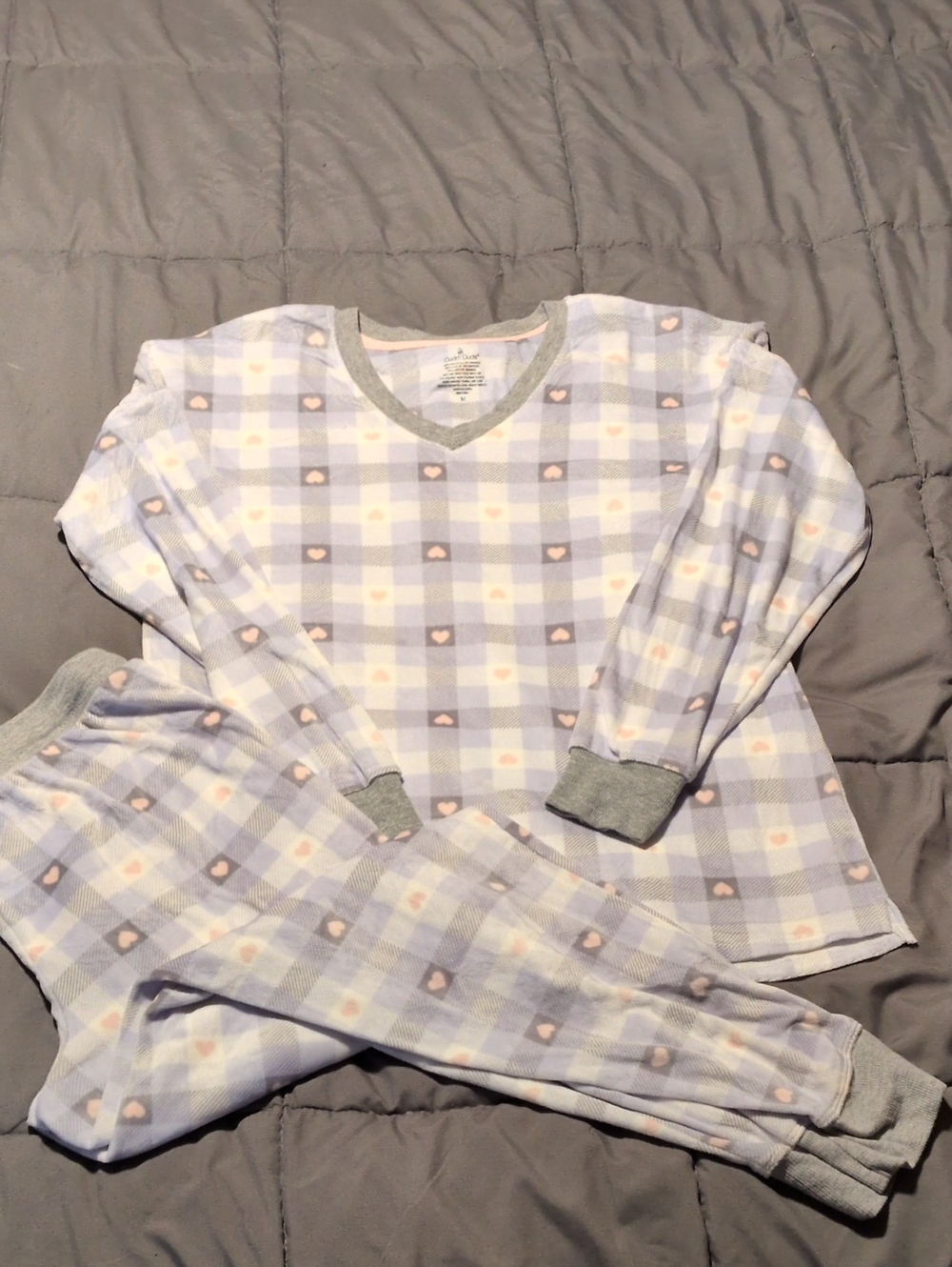 Cuddl Duds Lavender Plaid Heart Pajama Set